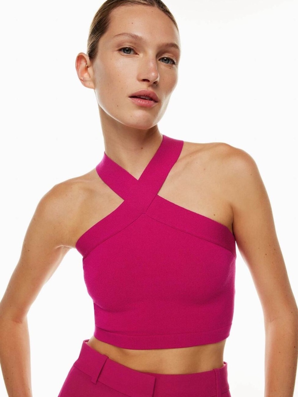 ARITZIA Babaton Sculpt Knit Criss Cross Cropped Tank Size Small Pink NWT